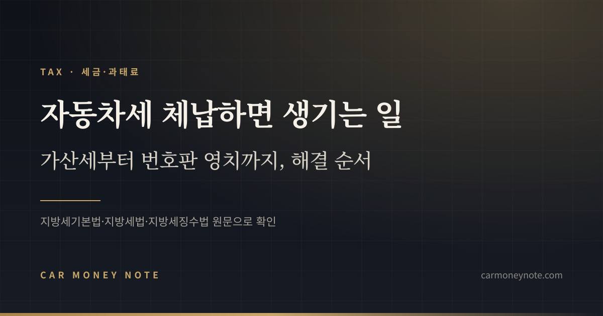 자동차세 체납하면 생기는 일, 가산세부터 번호판 영치까지 해결 순서를 정리한 카머니노트 표지