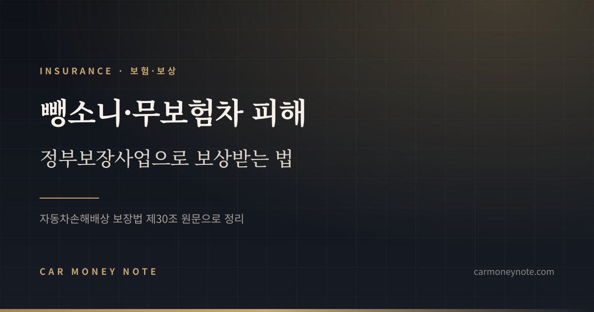 뺑소니·무보험차 피해를 정부보장사업으로 보상받는 법을 정리한 카머니노트 표지