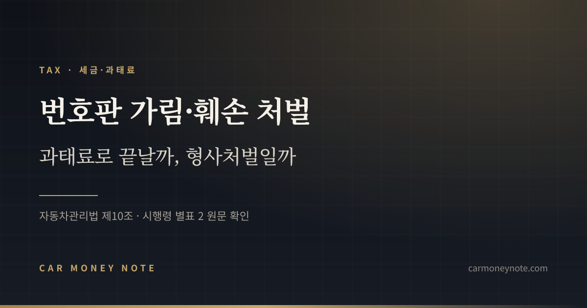 번호판 가림·훼손 처벌, 과태료로 끝날지 형사처벌일지 정리한 카머니노트 표지