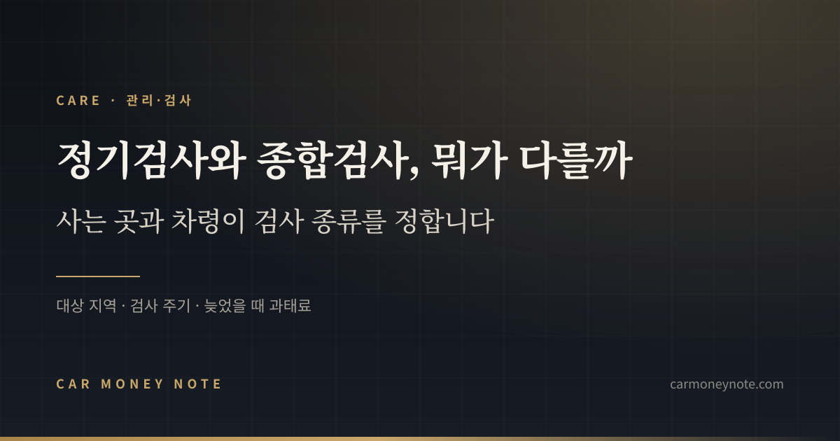 정기검사와 종합검사, 뭐가 다를까 — 사는 곳과 차령이 검사 종류를 정한다는 카머니노트 표지